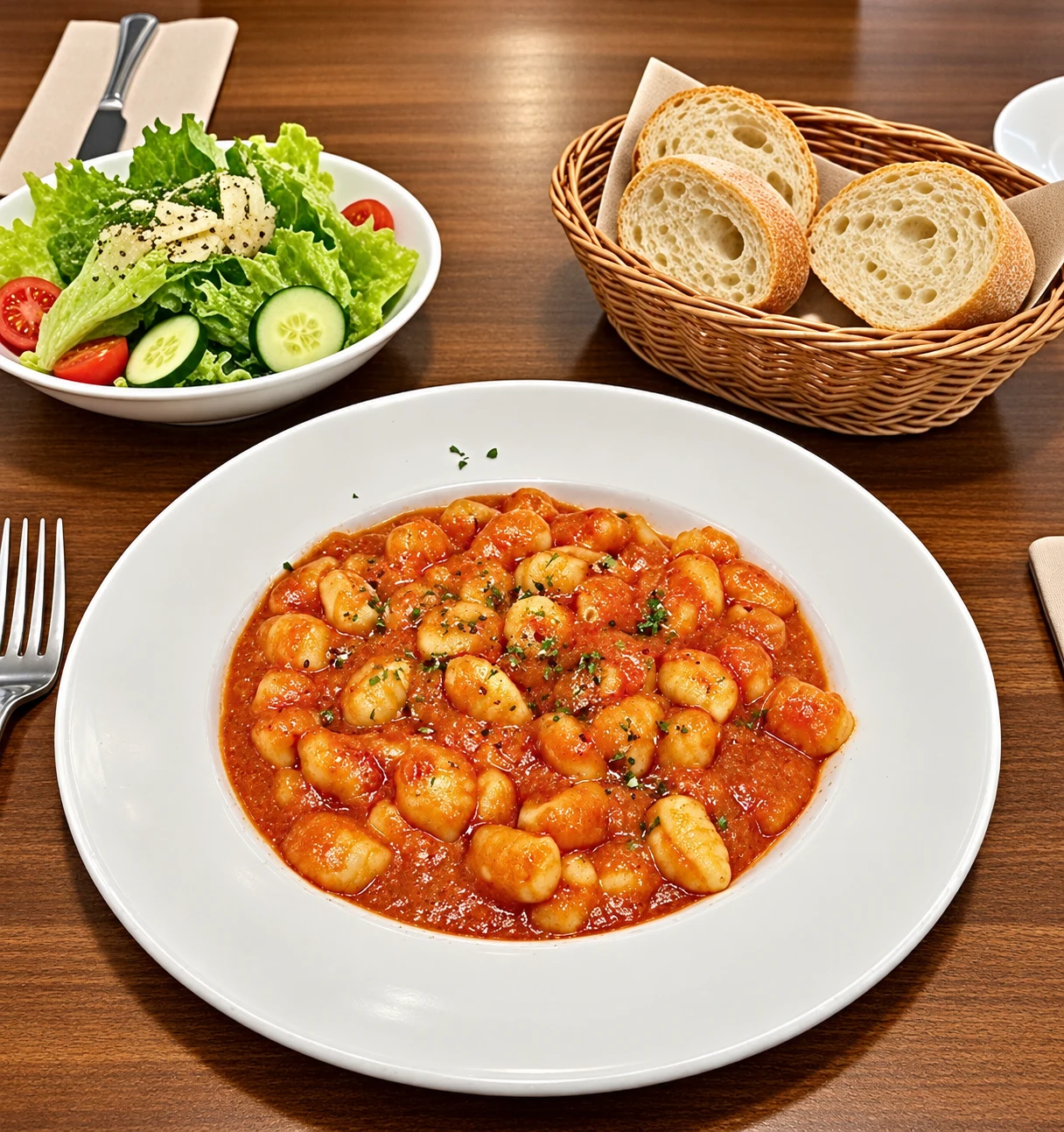 Gnocchi with salad and bread